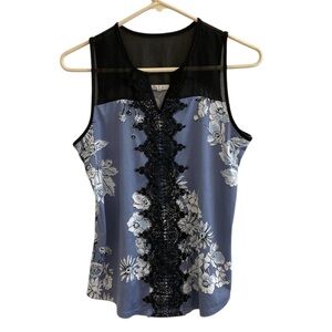 Maurices Women's Medium Tank Top Floral Purple Crochet Sheer Shoulder